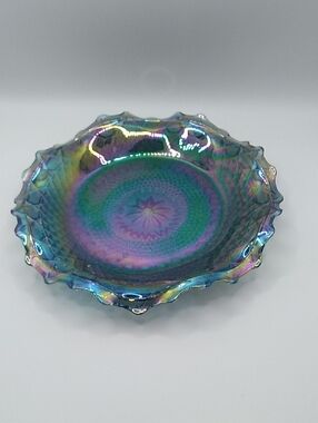 Vintage 6.5" Iridescent Carnival Glass Decorative Bowl/plate (B6)